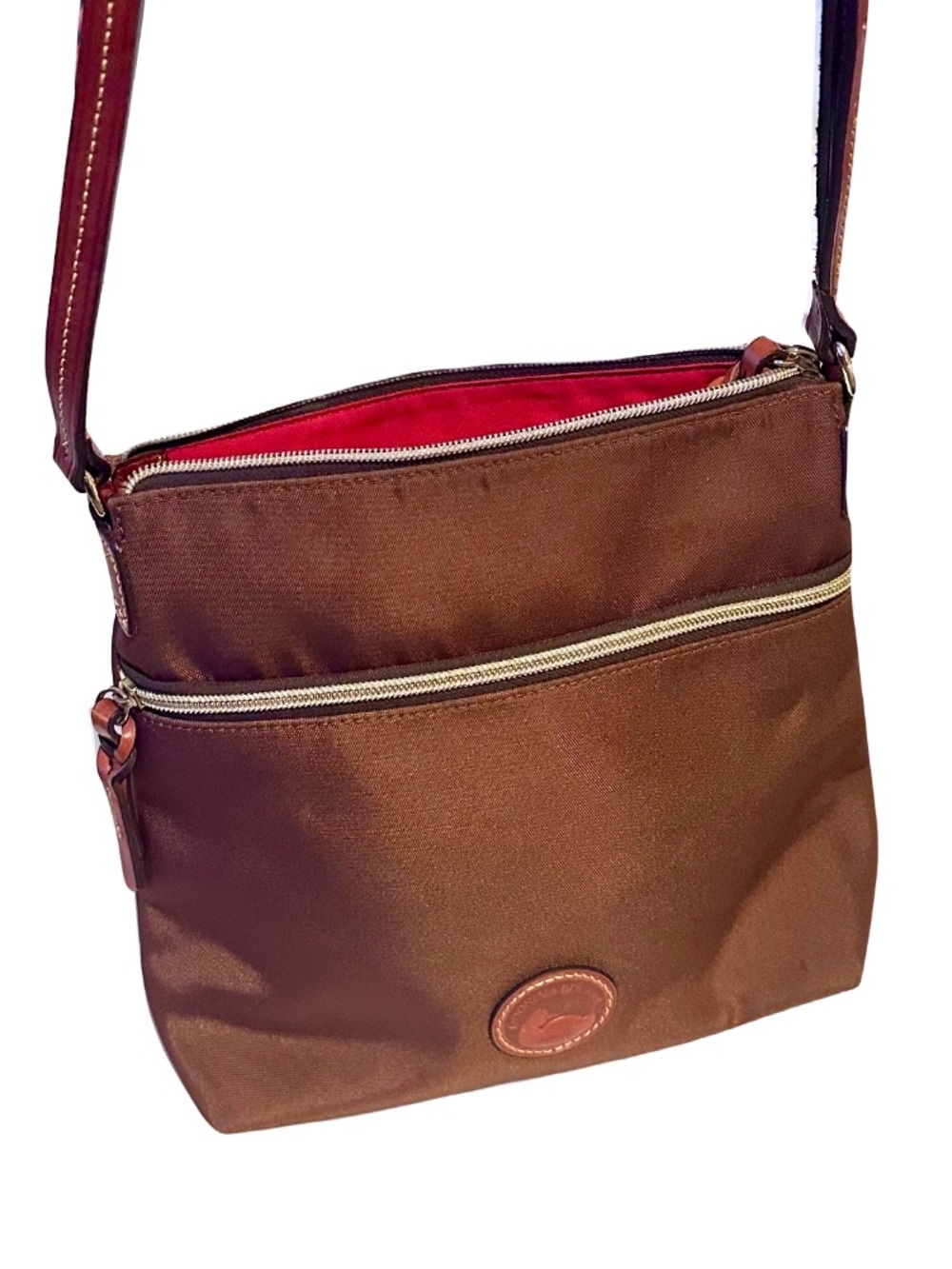 Dooney & Bourke Brown Nylon Shoulder Bag with Leather Trim